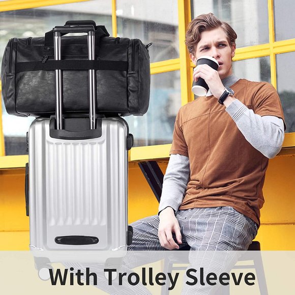 PU Leather Overnight Duffle Bag - Waterproof weekender Travel Tote - Duffel Bag - Picture 8 of 8